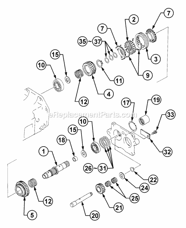 Transmission - Hub & Sleeve Diagram and Parts List for 54A-458D100, 590-603-100 Cub Cadet Lawn Tractor